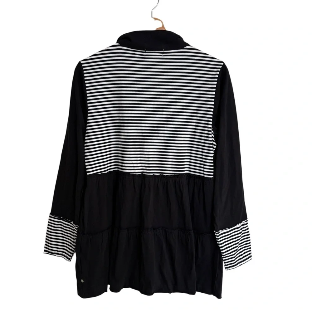 Neon Buddha black white stripes front row tiered ruffle zip up jacket pockets XS - Picture 8 of 15